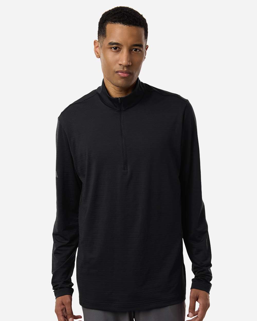 Adidas A708 Men’s Textured Stripe Quarter-Zip Pullover — Black
