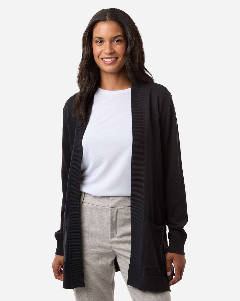 Devon & Jones DG447W Women’s New Classics Open Cardigan Sweater — Black