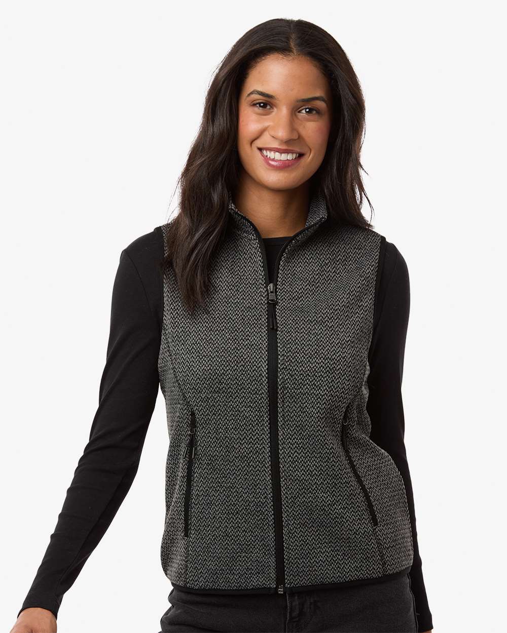 North End NE731W Women’s Jasper Jacquard Fleece Vest — Black/ Grey