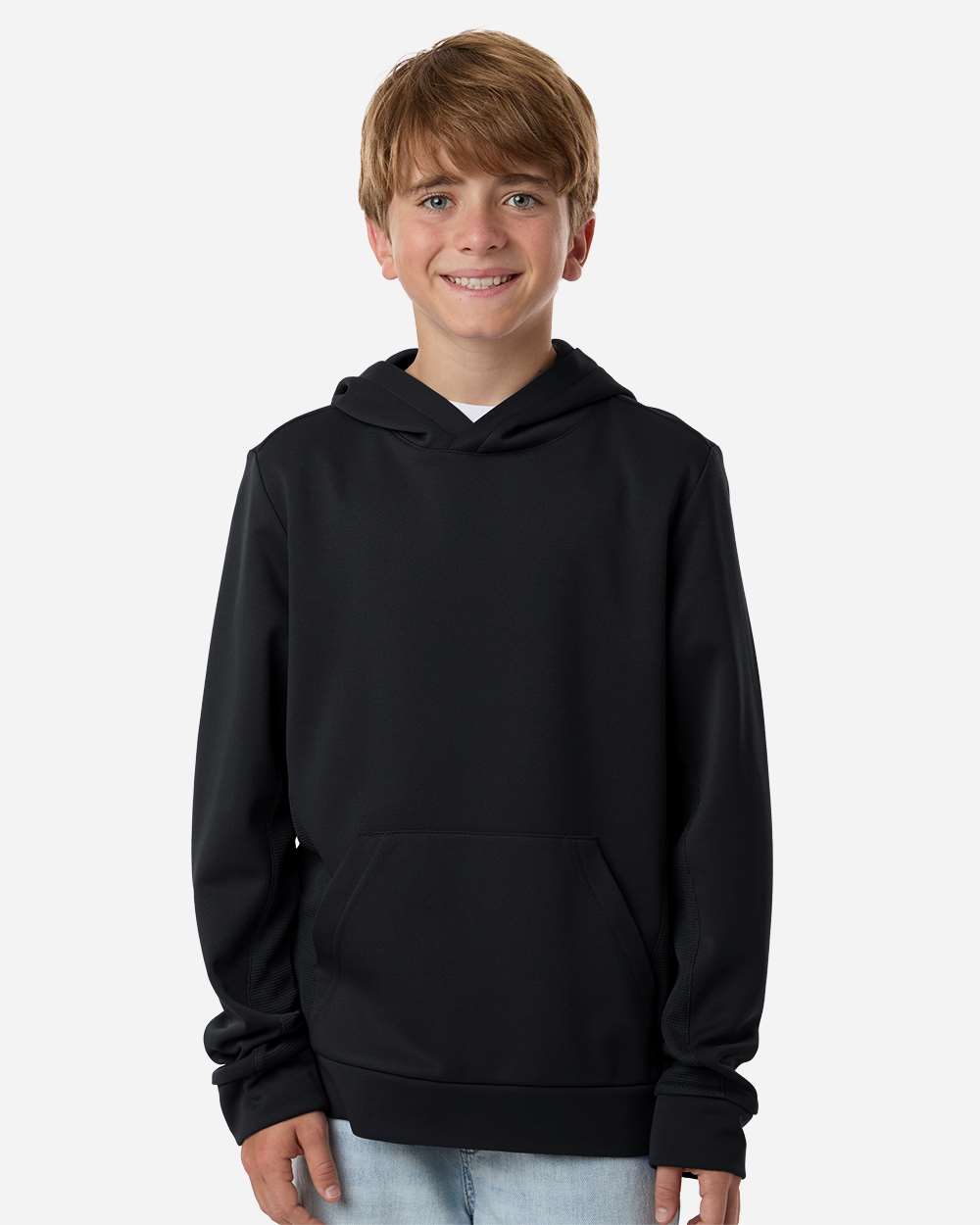 Team 365 TT400Y Youth Squad Hooded Tech Fleece Pullover — Black