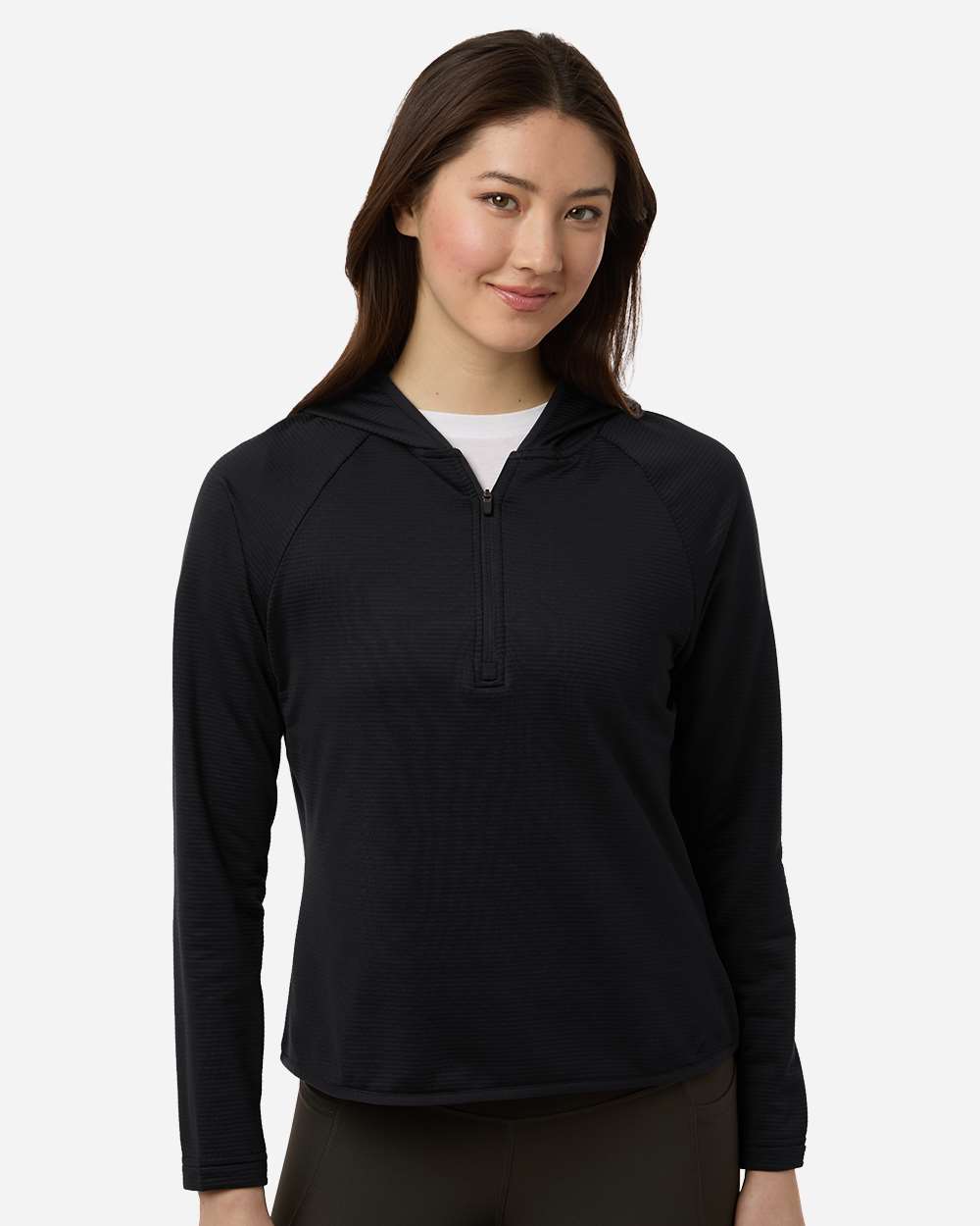 Team 365 TT200W Women’s Qualify Quarter-Zip Hooded Pullover — Black