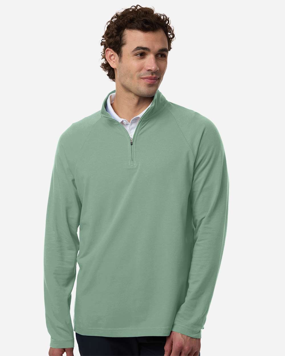 Devon & Jones DG402 Men’s Seaton Pebble Textured Quarter-Zip Pullover — Balsam Green