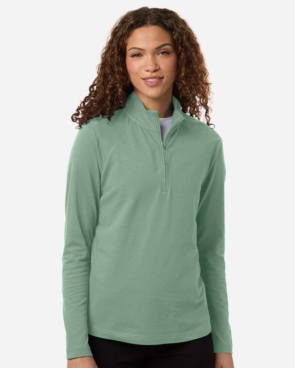 Devon & Jones DG402W Women’s Seaton Pebble Textured Quarter-Zip Pullover — Balsam Green