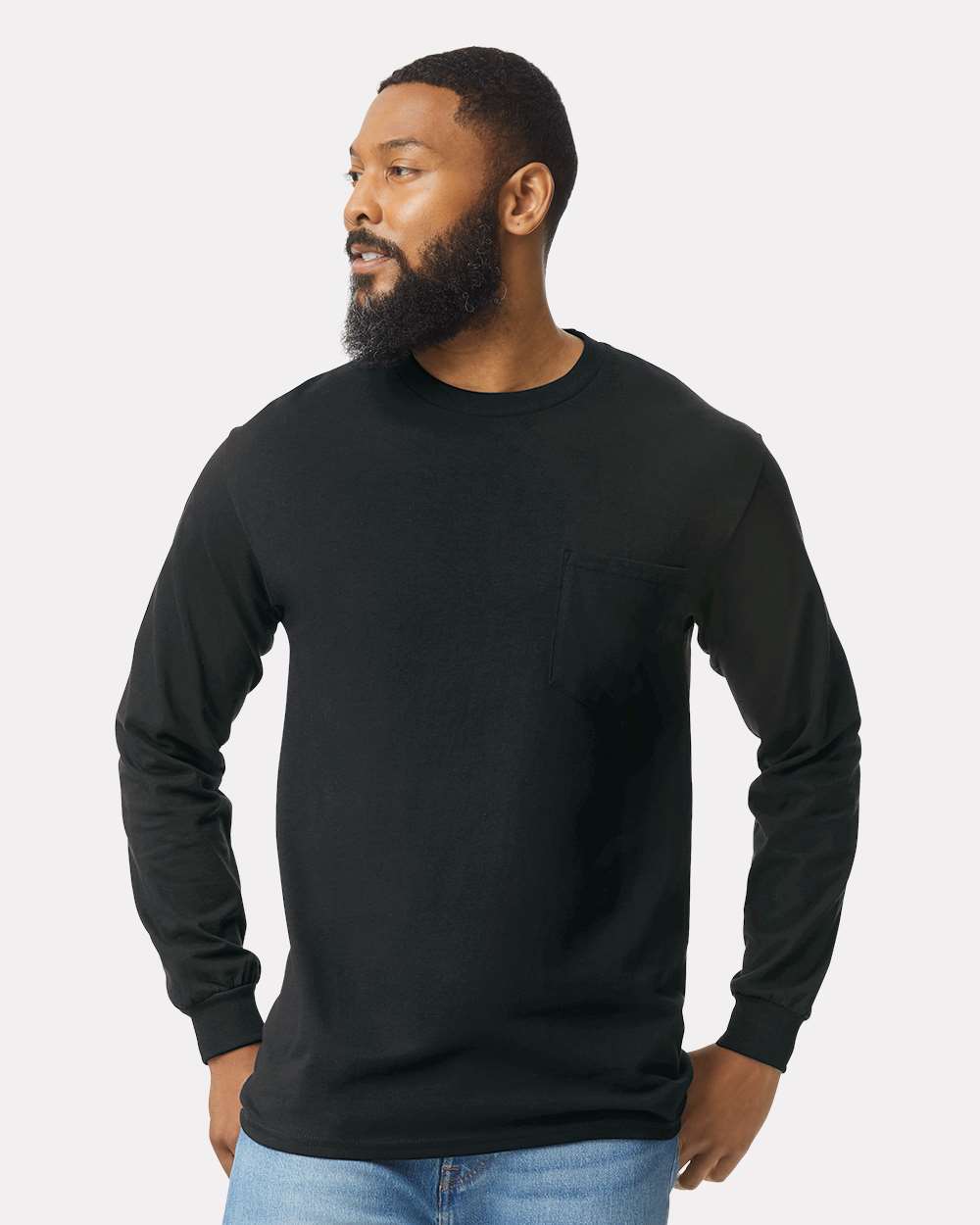 Gildan 2410 Unisex Ultra Cotton® Long Sleeve Pocket T-Shirt — Black