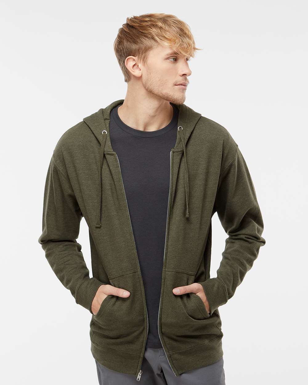 Independent Trading Co. SS4500Z Unisex Midweight Full-Zip Hooded Sweatshirt — Army Heather