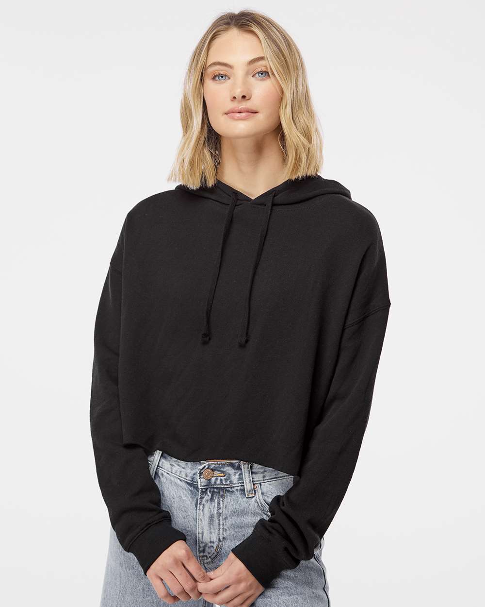 Independent Trading Co. AFX64CRP Women’s Lightweight Crop Hooded Sweatshirt — Black