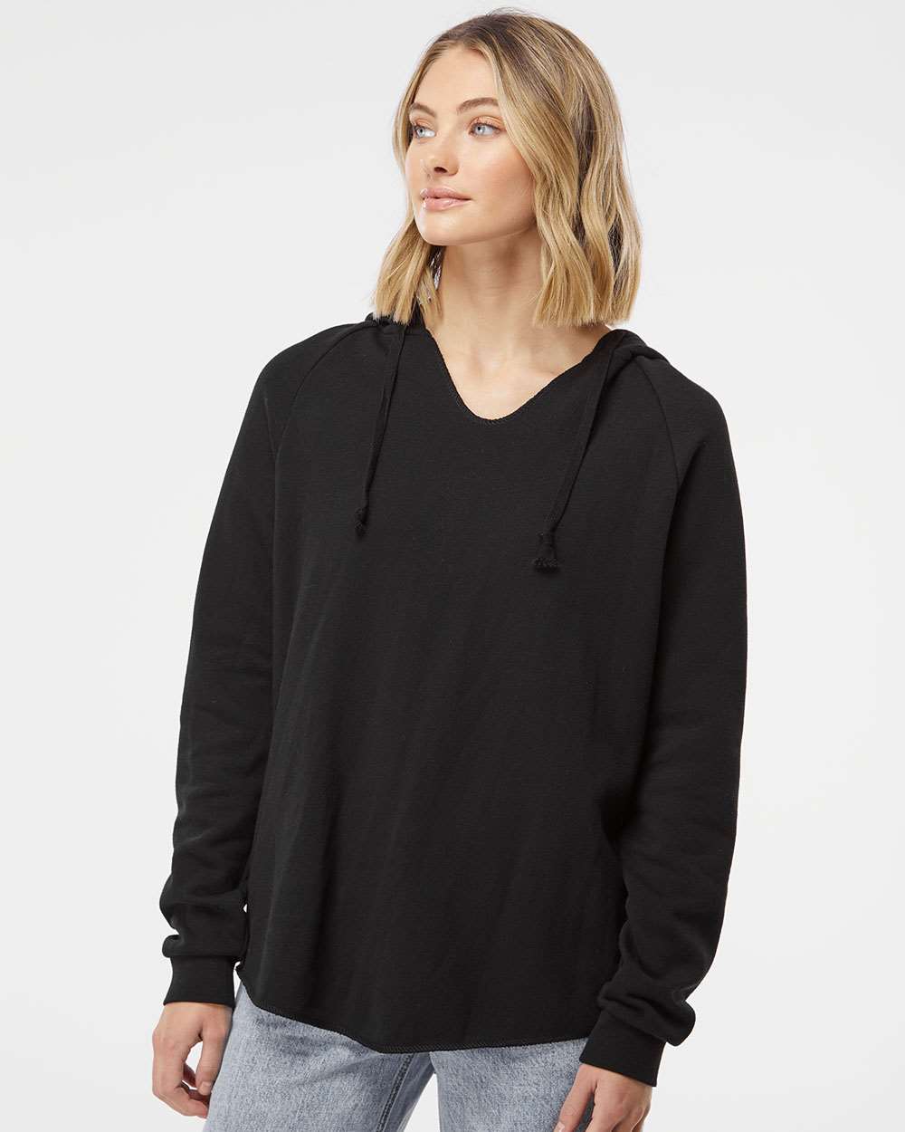 Independent Trading Co. PRM2500 Women’s Lightweight California Wave Wash Hooded Sweatshirt — Black