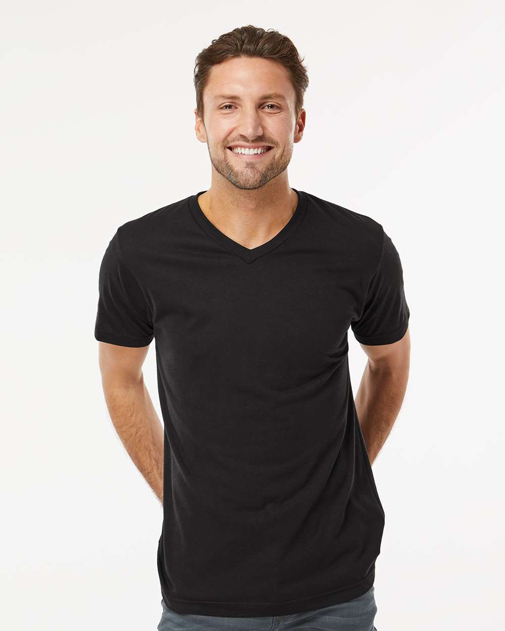 M&O 3543 Deluxe Blend V-Neck T-Shirt — Black