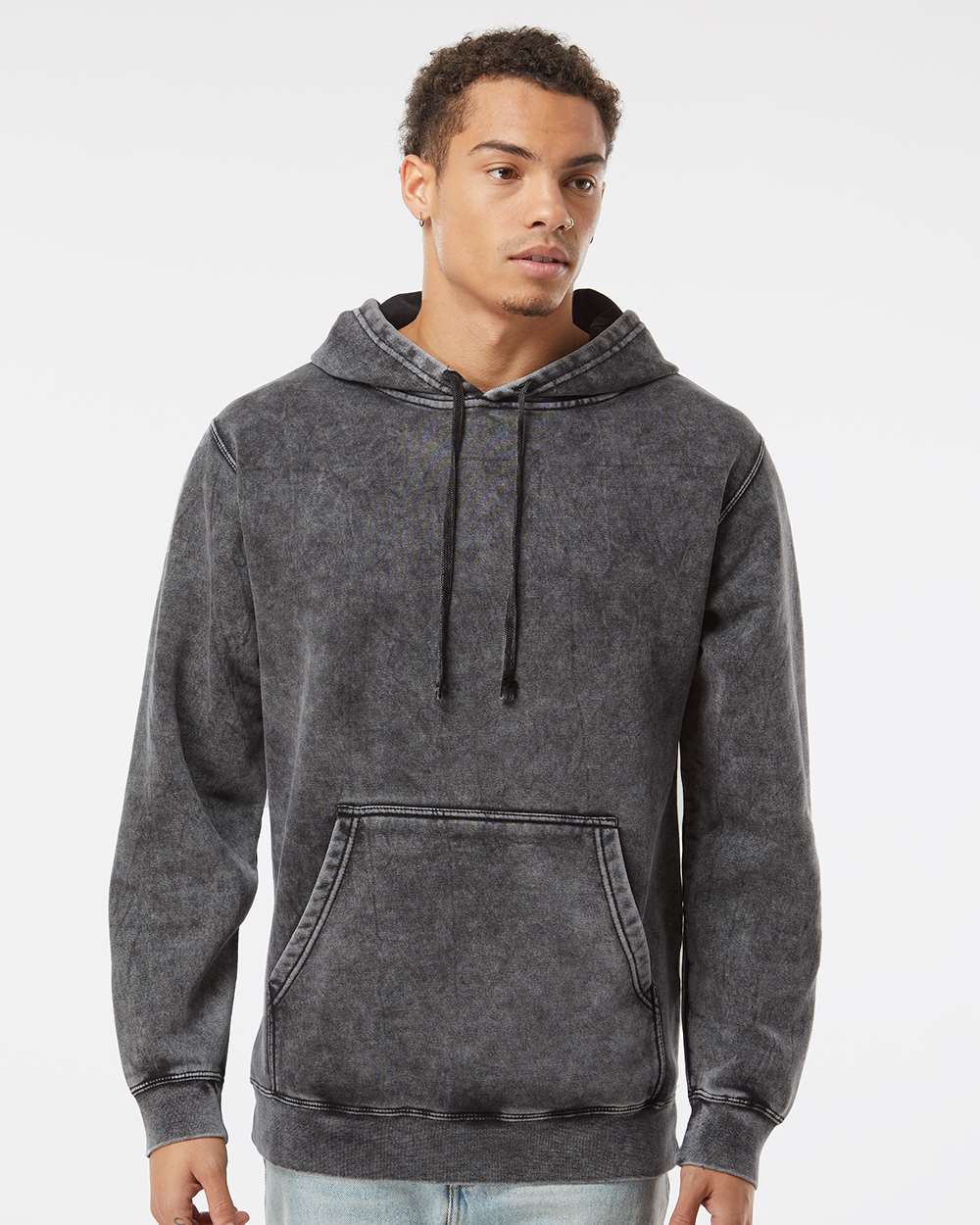 Independent Trading Co. PRM4500MW Unisex Midweight Mineral Wash Hooded Sweatshirt — Black